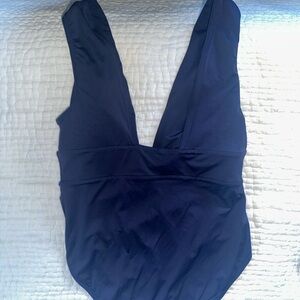 Andie Swim Stylish Navy deep plunge One-Piece Swimsuit